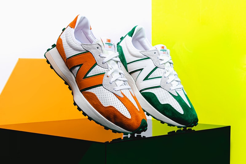 Closer Look: Casablanca x New Balance 327 Release Information Editorial HYPEBEAST Imagery Charaf Tajer Footwear Sneaker Drops Moroccan oranges tennis uniforms colorways