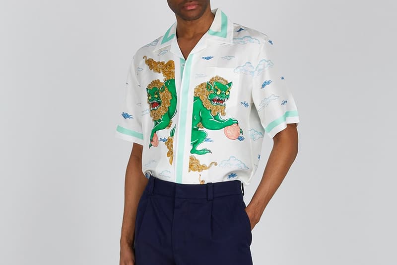 Casablanca Souvenir de L'Archipel Silk Twill Shirt Harvey Nichols Shirts Parisian Silk Premium Resort Foo Dogs Prints Pastel Colors