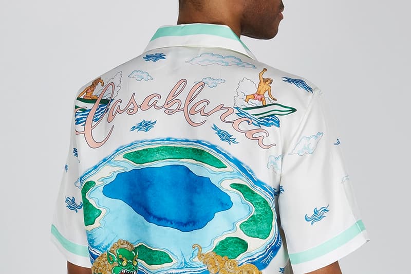 Casablanca Souvenir de L'Archipel Silk Twill Shirt Harvey Nichols Shirts Parisian Silk Premium Resort Foo Dogs Prints Pastel Colors