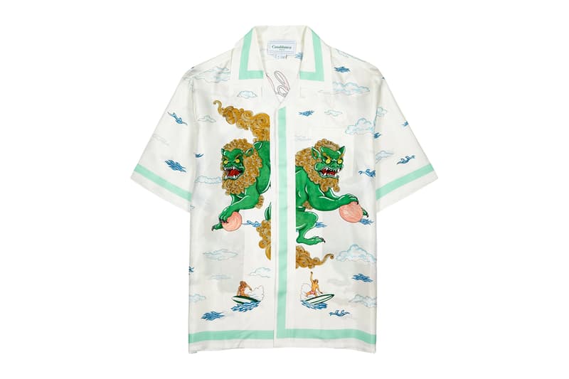 Casablanca Souvenir de L'Archipel Silk Twill Shirt Harvey Nichols Shirts Parisian Silk Premium Resort Foo Dogs Prints Pastel Colors
