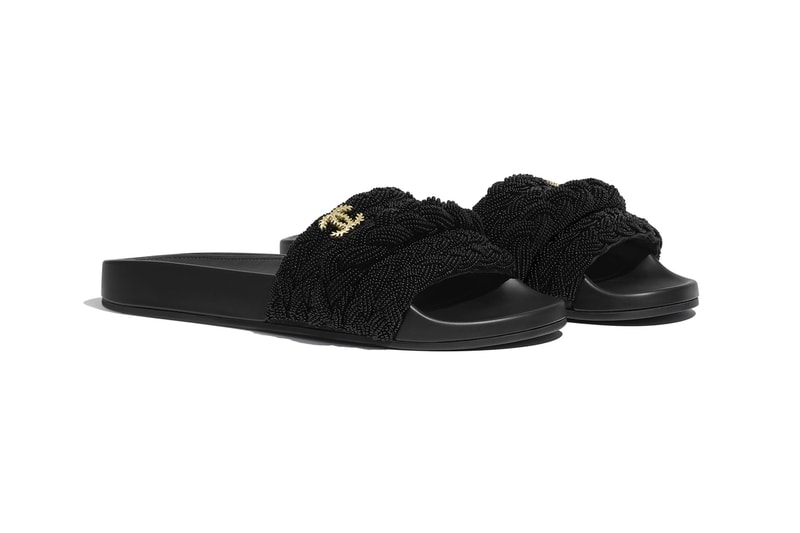 Chanel Pearl and Lambskin Mule Slides French Parisian open-toe sandals double C knitting braided beads summer slides luxury 