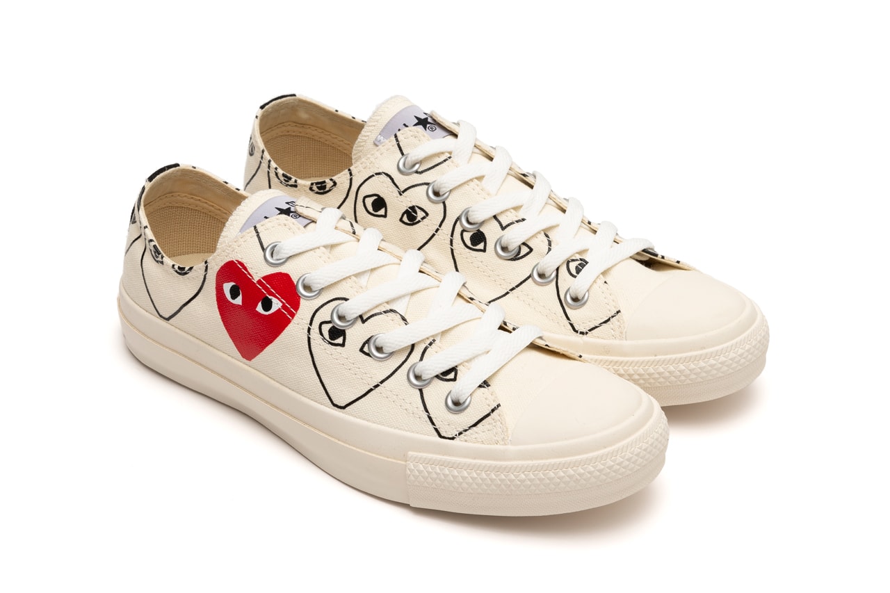 comme des garcons play converse chuck 70 hi low black white outlined heart print april 2020 release date info photos price