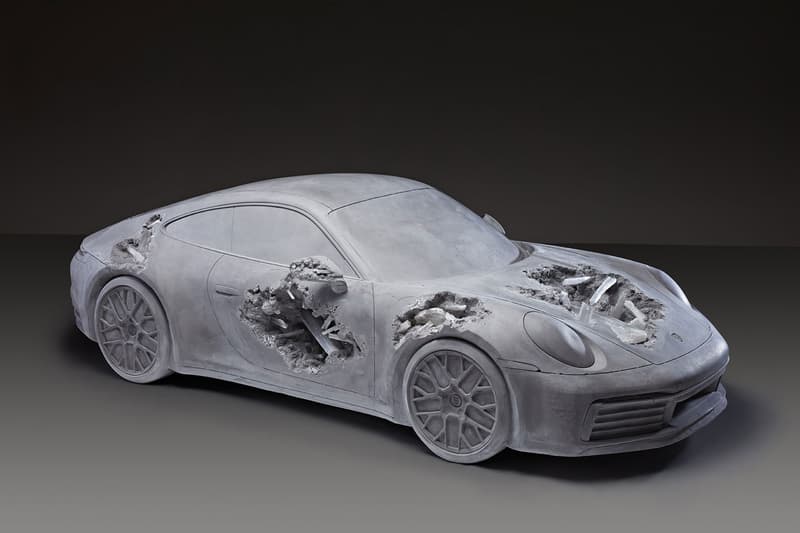 Daniel Arsham Eroded Porsche Phillips Hong Kong Auction K11 MUSEA 'Ash & Pyrite Eroded Porsche' Volcanic Ash Gray Opera Theater Exclusive Look