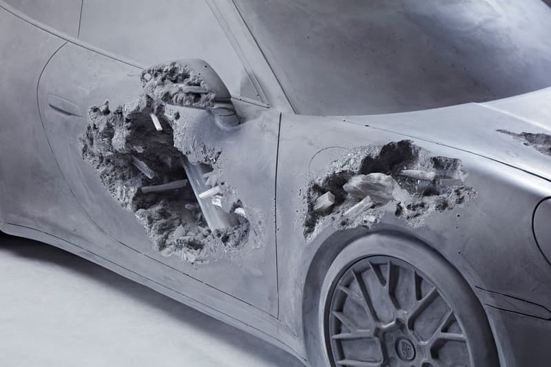 Daniel Arsham Eroded Porsche Phillips Hong Kong Auction K11 MUSEA 'Ash & Pyrite Eroded Porsche' Volcanic Ash Gray Opera Theater Exclusive Look