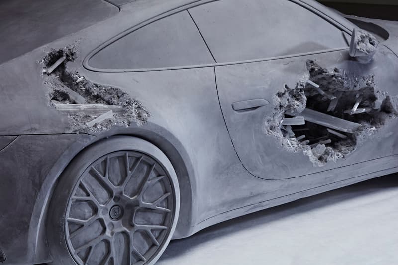 Daniel Arsham Eroded Porsche Phillips Hong Kong Auction K11 MUSEA 'Ash & Pyrite Eroded Porsche' Volcanic Ash Gray Opera Theater Exclusive Look