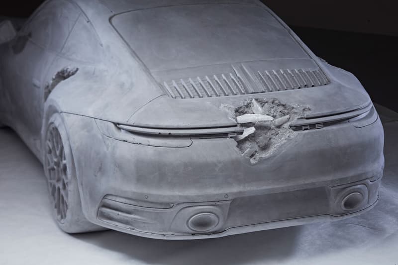 Daniel Arsham Eroded Porsche Phillips Hong Kong Auction K11 MUSEA 'Ash & Pyrite Eroded Porsche' Volcanic Ash Gray Opera Theater Exclusive Look