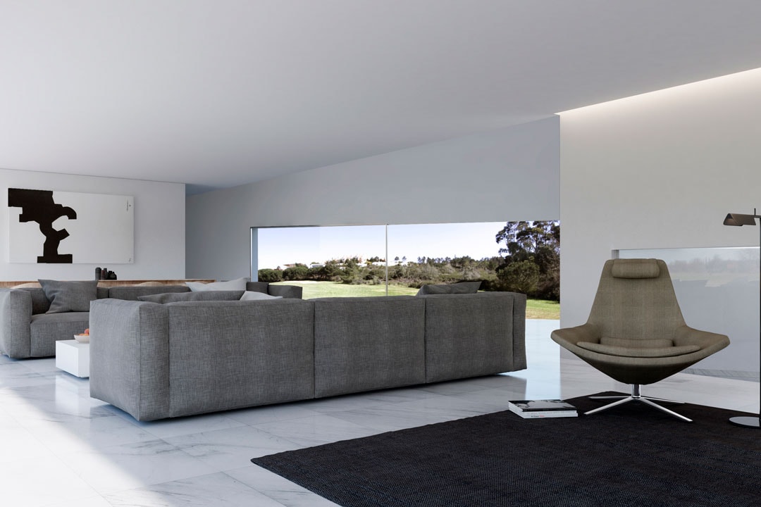 Fran Silvestre Arquitectos House Coimbra-Steinman House Lisbon Portugal Gold Course White Structure Home Two Volumes Pool Terrace