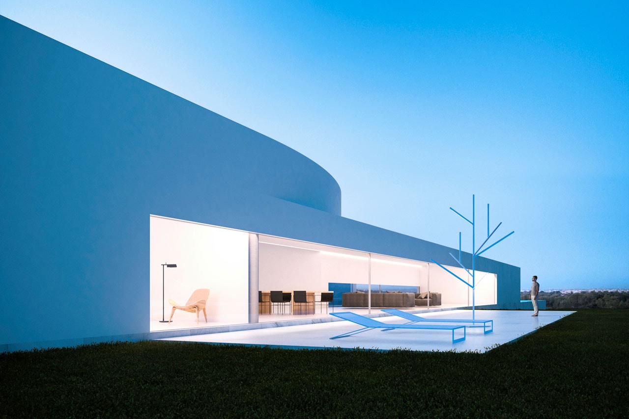Fran Silvestre Arquitectos House Coimbra-Steinman House Lisbon Portugal Gold Course White Structure Home Two Volumes Pool Terrace
