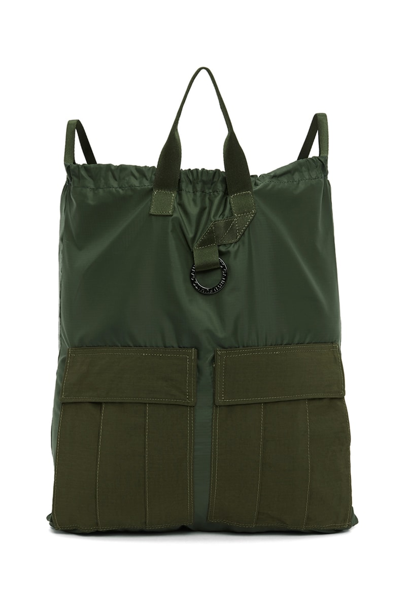 Fumito Ganryu Two Way Military Tote Bags khaki olive drawstrings backpack accessories gym bag menswear streetwear spring summer 2020 collection ripstop logo branding japanese japan carrying solutions 