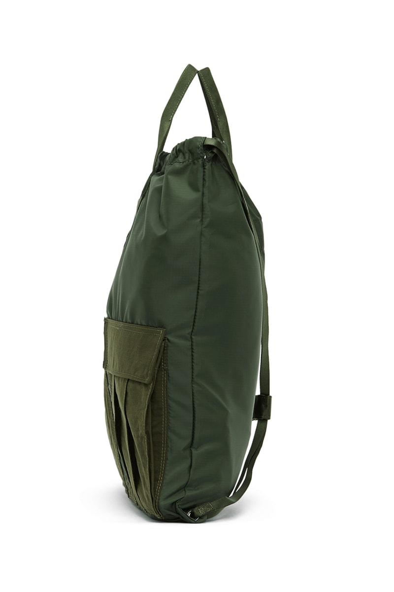 Fumito Ganryu Two Way Military Tote Bags khaki olive drawstrings backpack accessories gym bag menswear streetwear spring summer 2020 collection ripstop logo branding japanese japan carrying solutions 