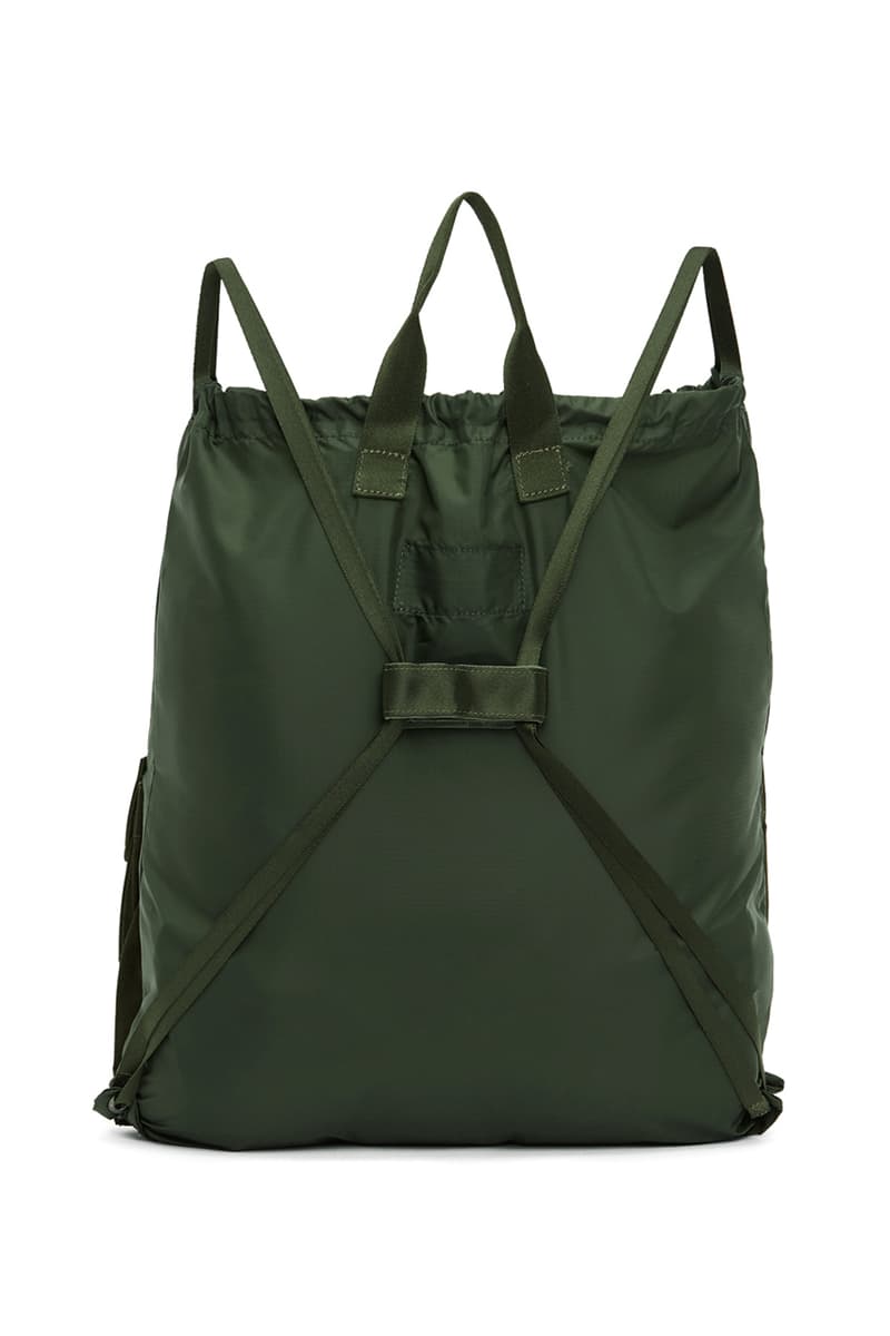 Fumito Ganryu Two Way Military Tote Bags khaki olive drawstrings backpack accessories gym bag menswear streetwear spring summer 2020 collection ripstop logo branding japanese japan carrying solutions