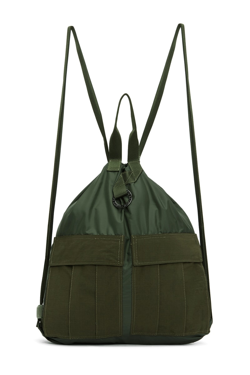 Fumito Ganryu Two Way Military Tote Bags khaki olive drawstrings backpack accessories gym bag menswear streetwear spring summer 2020 collection ripstop logo branding japanese japan carrying solutions 
