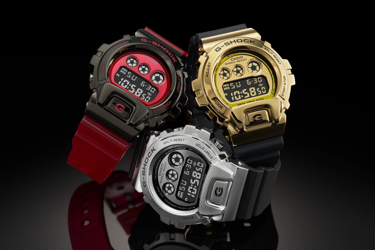 G-SHOCK DW6900 GM6900 series GOLD RED SILVER 1990 Eric Haze LRG Mister Cartoon and Krink UNDEFEATED MEDICOM TOY CLOT Third Eye new colors materials and a finish glass fiber reinforced resin case molded bezel pop culture fashion art music