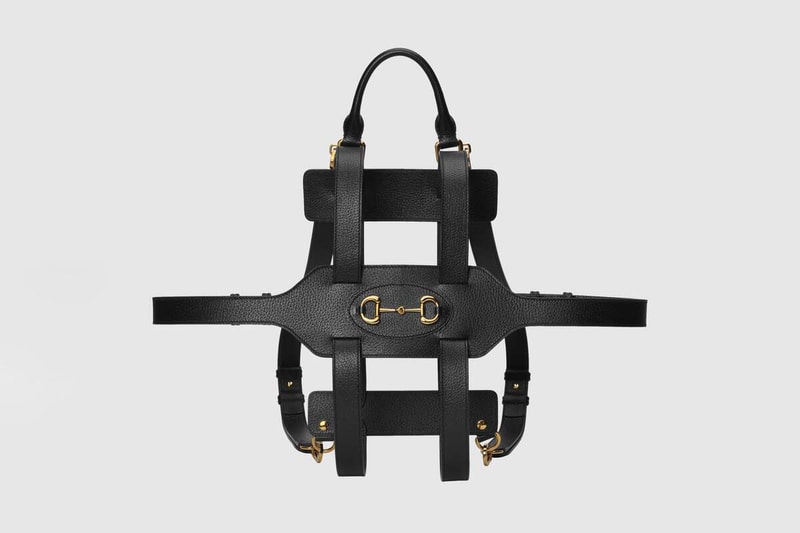Gucci Spring/Summer 2020 Backpack Pillow Holder 1955 Horsebit Line Pillow Double G Blue White Black Leather Straps Gold Hardware