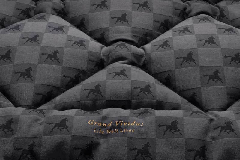 Hästens & Ferris Rafauli Grand Vividus Bed Drake Luxe Mattress Checkerboard Horse Insignia Navy Blue Black Leather Cotton