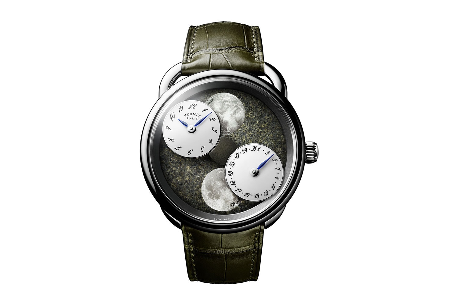 Hermès' Arceau L’Heure de la Lune Meteorite Dial Mars Sahara Desert space rare moonphase watches wristwatches moon 