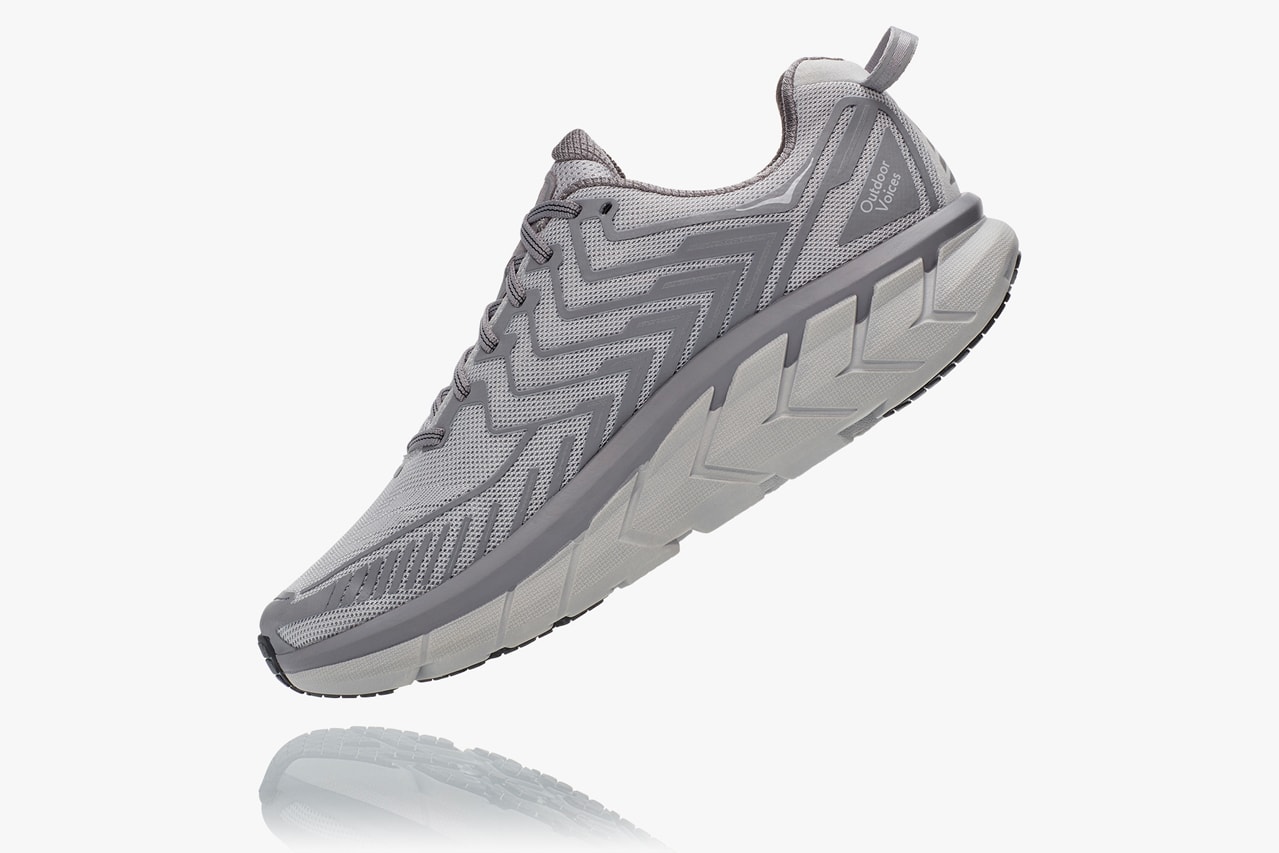 hoka one one outdoor voices clifton silver blue grey release date info photos price