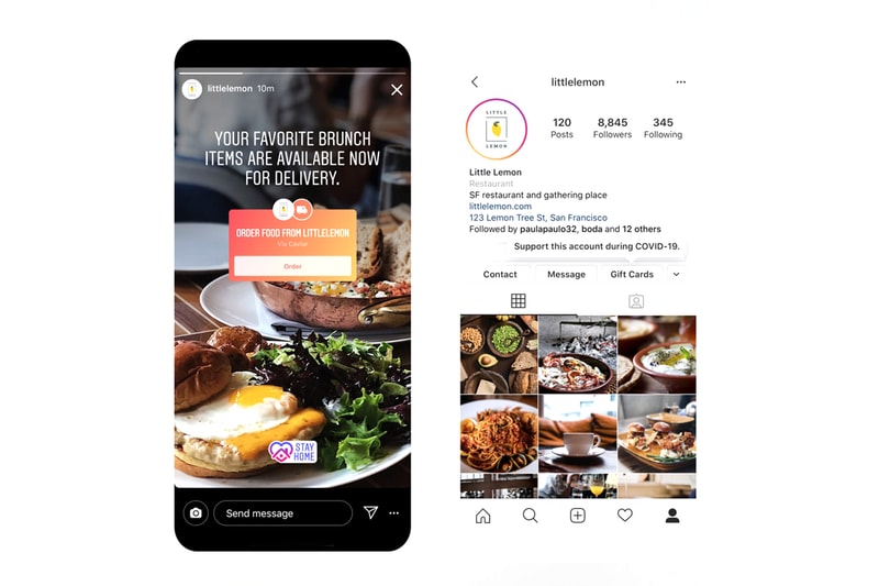 Instagram Introduces Food Delivery Gift Cards inside app update support small businesses coronavirus covid 19 pandemic stay at home