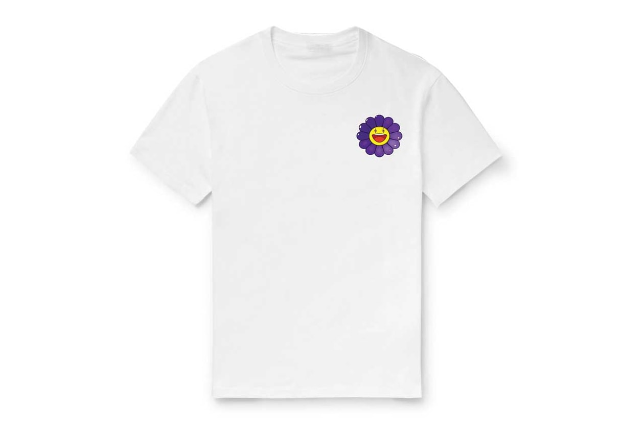 Takashi Murakami & J Balvin Capsule Collection T-shirts Hoodies Purple Black White Smiling Flower Motif Lightning Bolts 'Colores' Album 