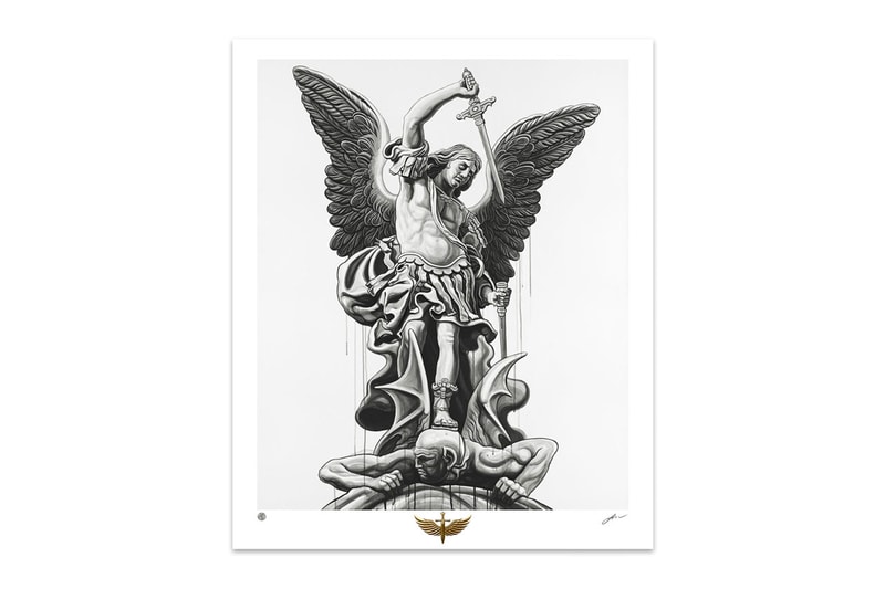 Jun Cha 'PROTECTOR' Archangel Michael Print Edition Skid Row Downtown Los Angeles Coronavirus COVID-19 Gold Embossment Stamped