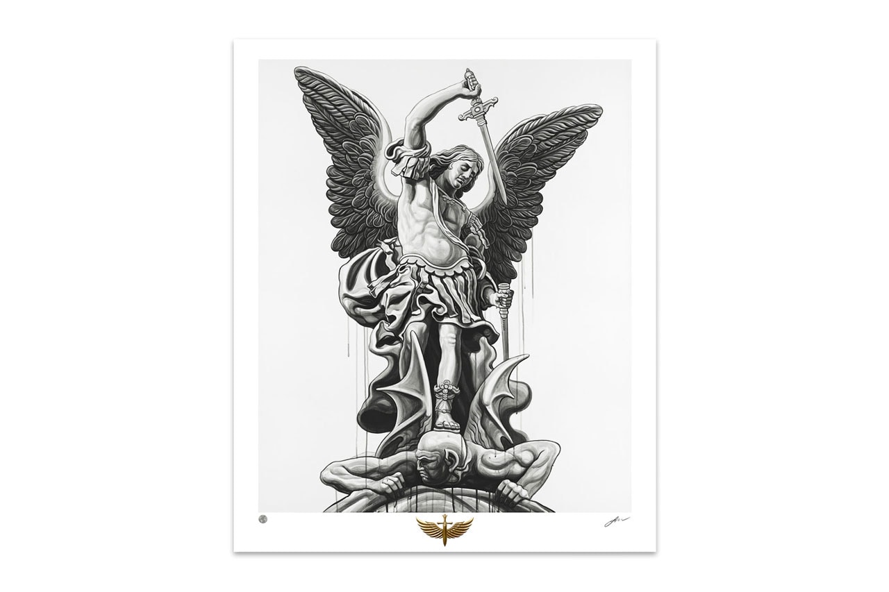 Jun Cha 'PROTECTOR' Archangel Michael Print Edition Skid Row Downtown Los Angeles Coronavirus COVID-19 Gold Embossment Stamped