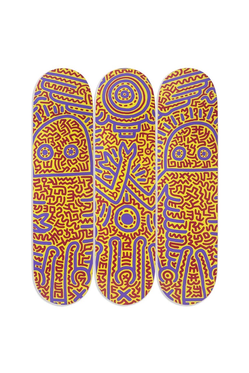 keith haring untitled 1984 skateboard skate deck triptych art artist graffiti ss20 moma design store release skateboards