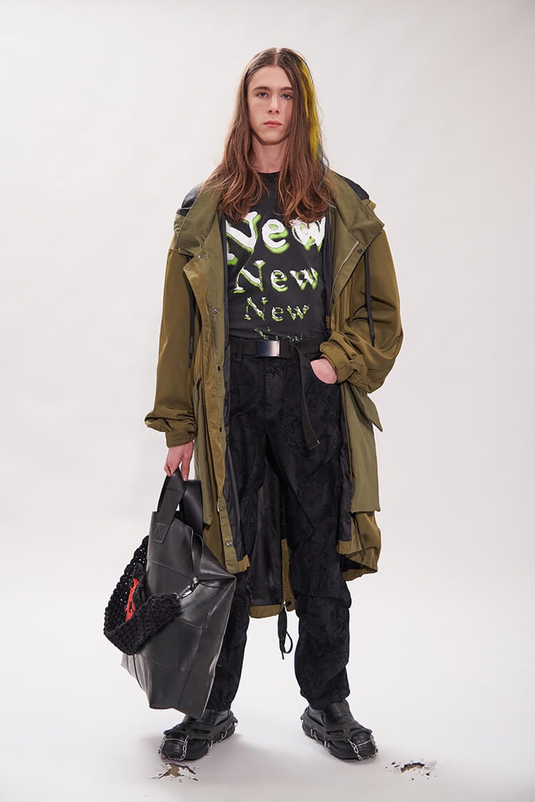 Liam Hodges FW20 Lookbook collection vintage repurporsing t-shirts graphic crochet details london menswear buy cop purchase nukak collaboration