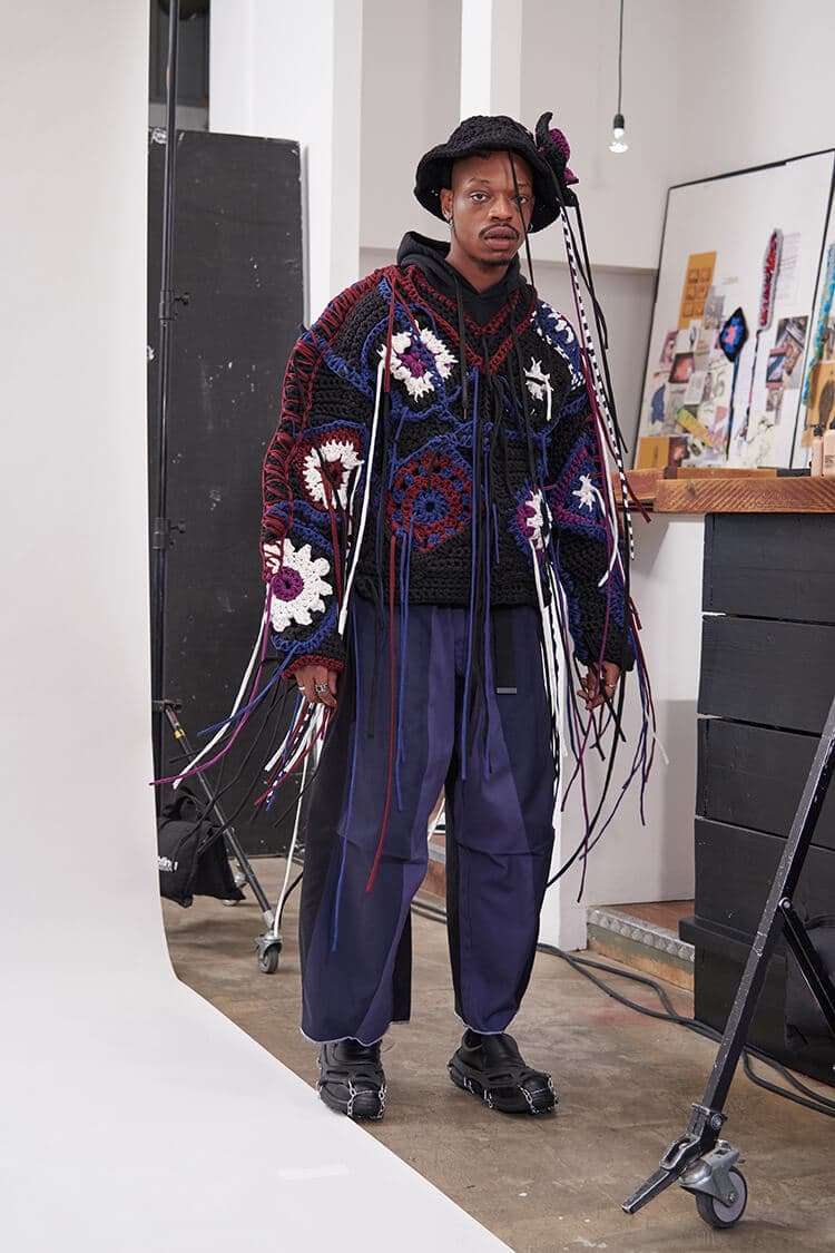 Liam Hodges FW20 Lookbook collection vintage repurporsing t-shirts graphic crochet details london menswear buy cop purchase nukak collaboration