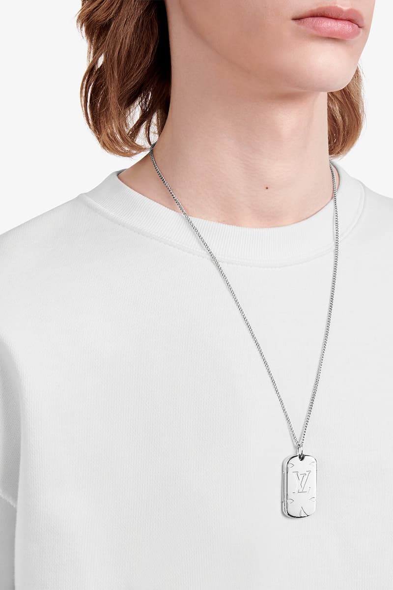 louis vuitton virgil abloh menswear mens jewelry chain necklace ring silver monogram multicolor iridescent scarf hat belt bag card holder release information buy cop purchase