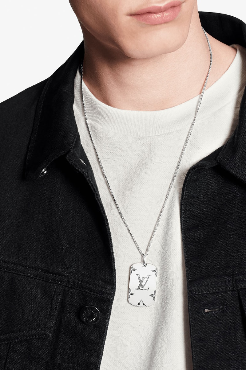 louis vuitton virgil abloh menswear mens jewelry chain necklace ring silver monogram multicolor iridescent scarf hat belt bag card holder release information buy cop purchase