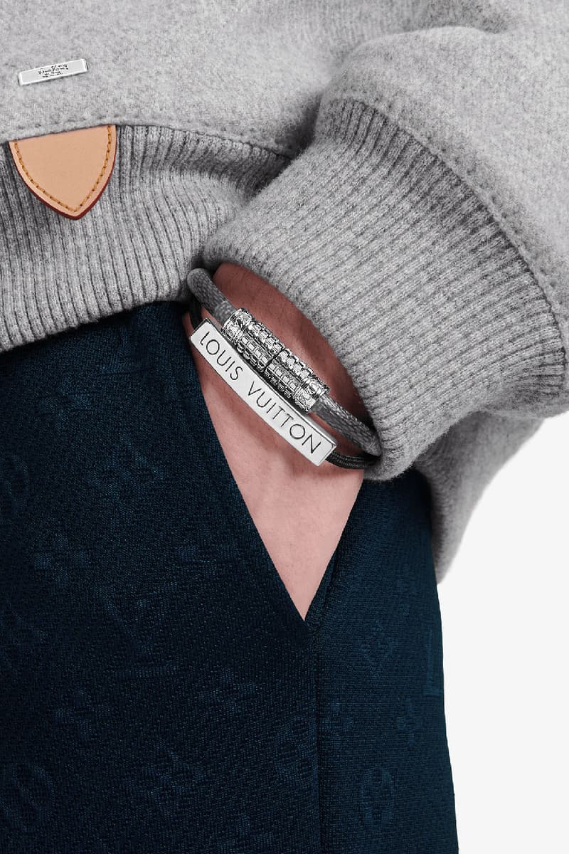 louis vuitton virgil abloh menswear mens jewelry chain necklace ring silver monogram multicolor iridescent scarf hat belt bag card holder release information buy cop purchase