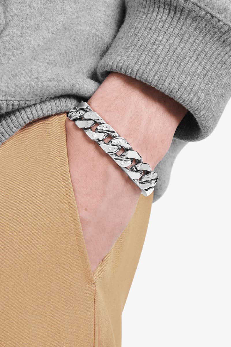 louis vuitton virgil abloh menswear mens jewelry chain necklace ring silver monogram multicolor iridescent scarf hat belt bag card holder release information buy cop purchase