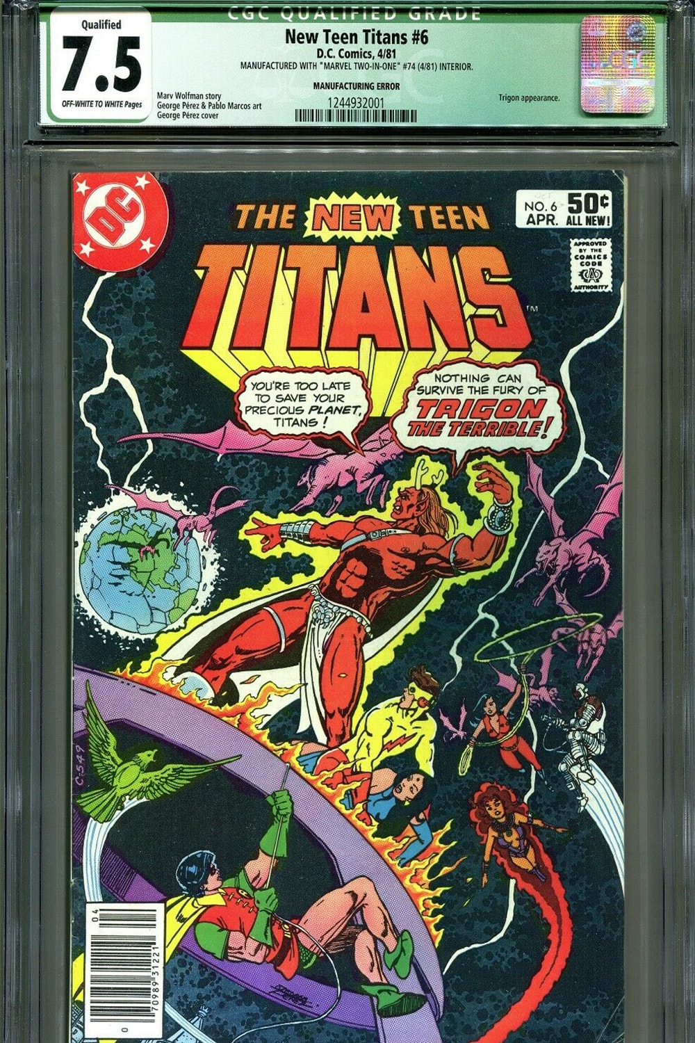 Marvel Comic with DC Cover Hits eBay for Over $1 million USD Ronald's Printing Marvel-Two-In-One #74 auction 1,200,000 7.5 condition new teen titans #6 