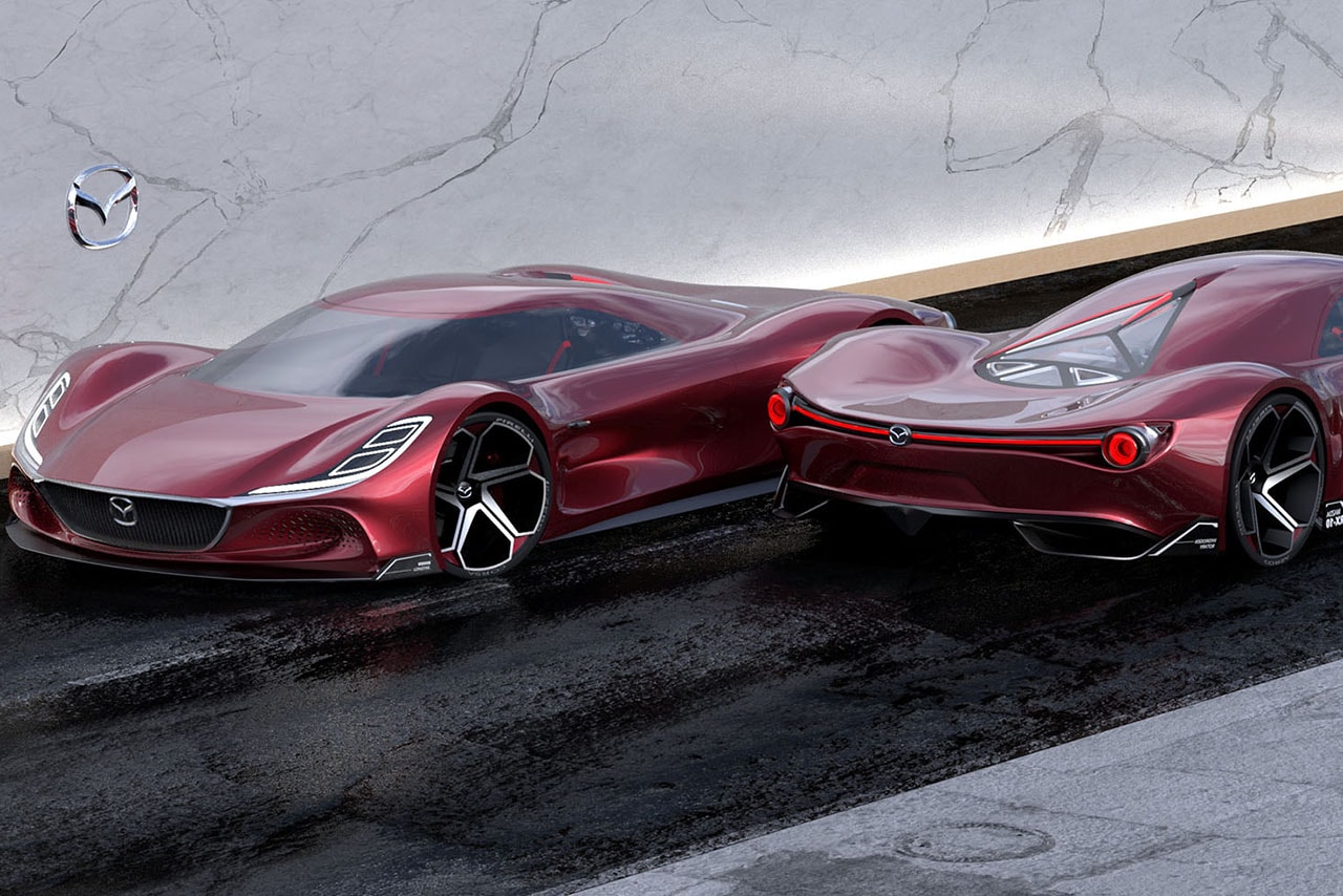 Mazda RX-10 Vision Long Tail Concept Car Imagined by Maximilian Schneider Hydrogen Powered Hypercar 1030 HP Low Slung Design Render First Look Automotive Design Futuristic Japanese Motors Rotary Engines 