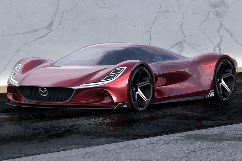 Mazda RX-10 Vision Long Tail Concept Car Imagined by Maximilian Schneider Hydrogen Powered Hypercar 1030 HP Low Slung Design Render First Look Automotive Design Futuristic Japanese Motors Rotary Engines 