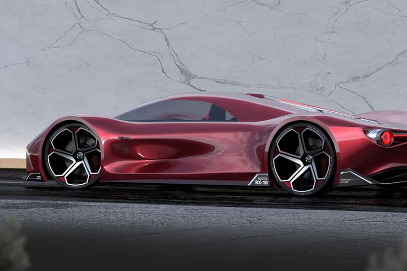 Mazda RX-10 Vision Long Tail Concept Car Imagined by Maximilian Schneider Hydrogen Powered Hypercar 1030 HP Low Slung Design Render First Look Automotive Design Futuristic Japanese Motors Rotary Engines 