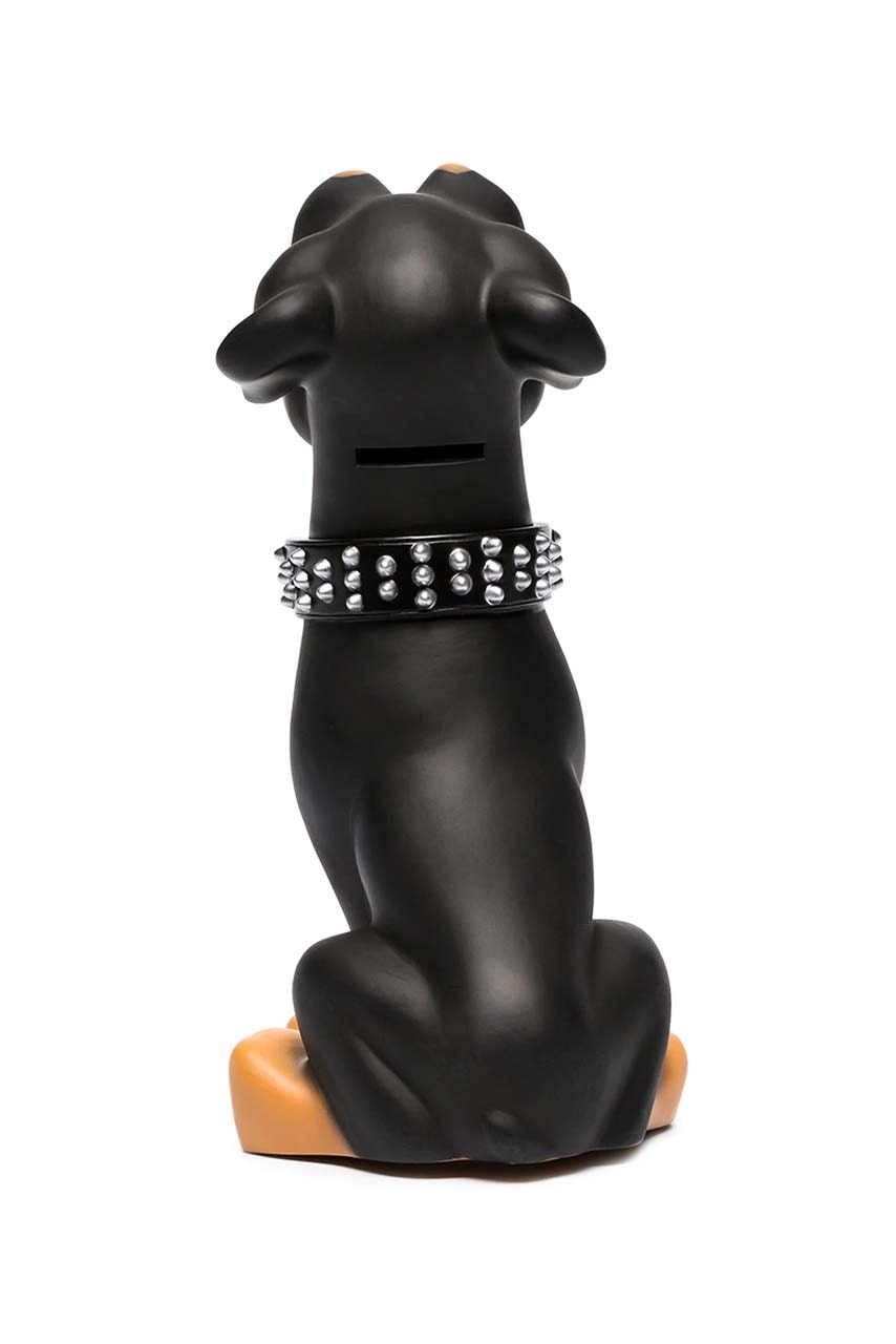 neighborhood Black Rottweiler dog Money Box in Ceramic with spiked dog collar removable base compartment browns