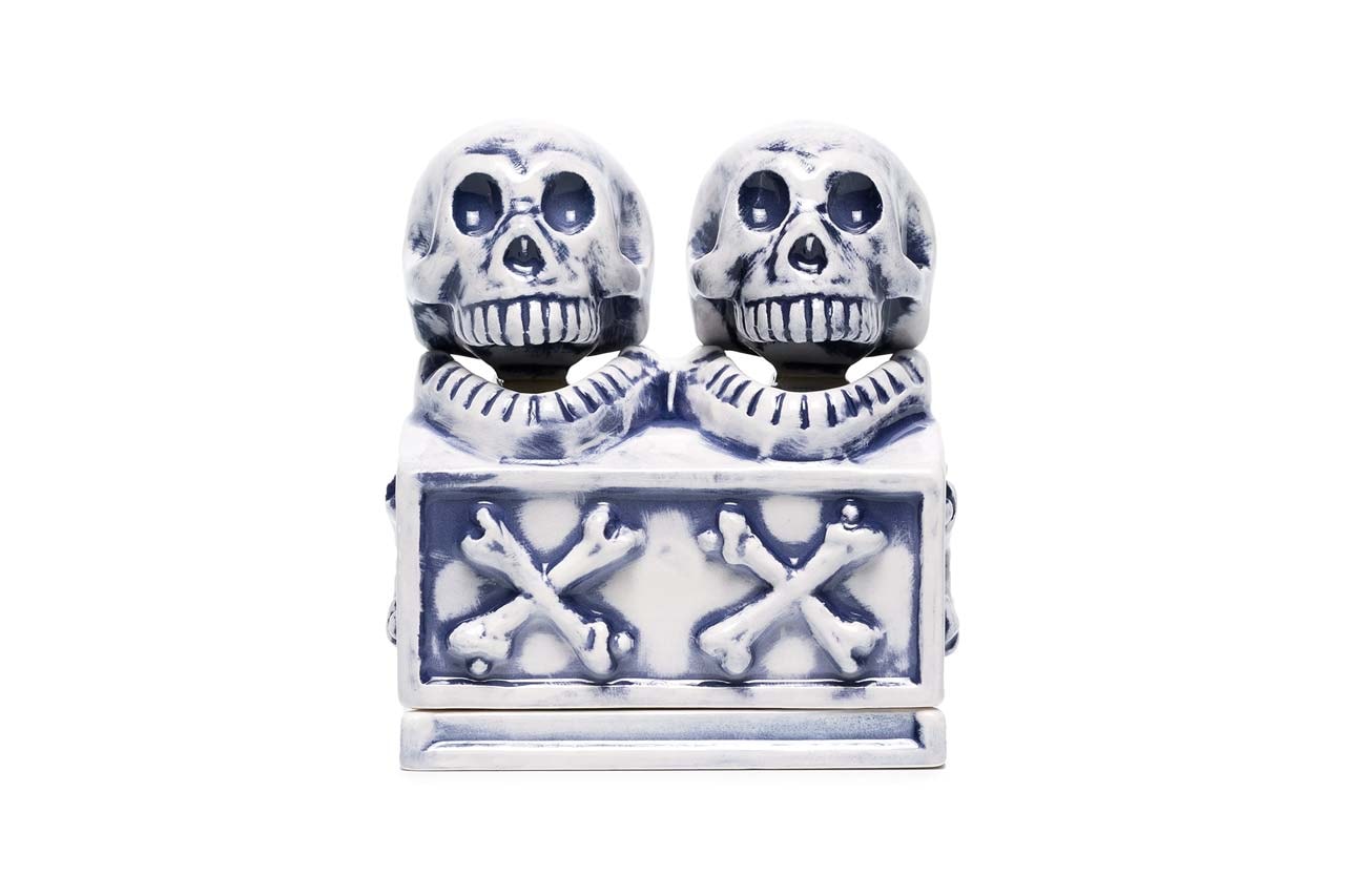 neighborhood blue booze reaper dual skull incense chamber silver tone SS20 two skulls ceramic 