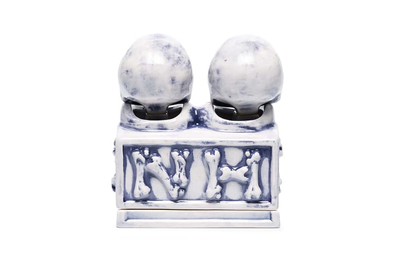 neighborhood blue booze reaper dual skull incense chamber silver tone SS20 two skulls ceramic