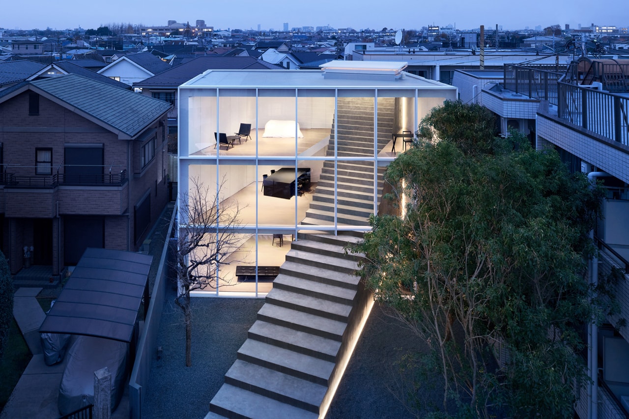 nendo Stairway House Design Shinjuku Tokyo Staircase Plants Steps Steel Concrete Windowless Facade White Black Furniture