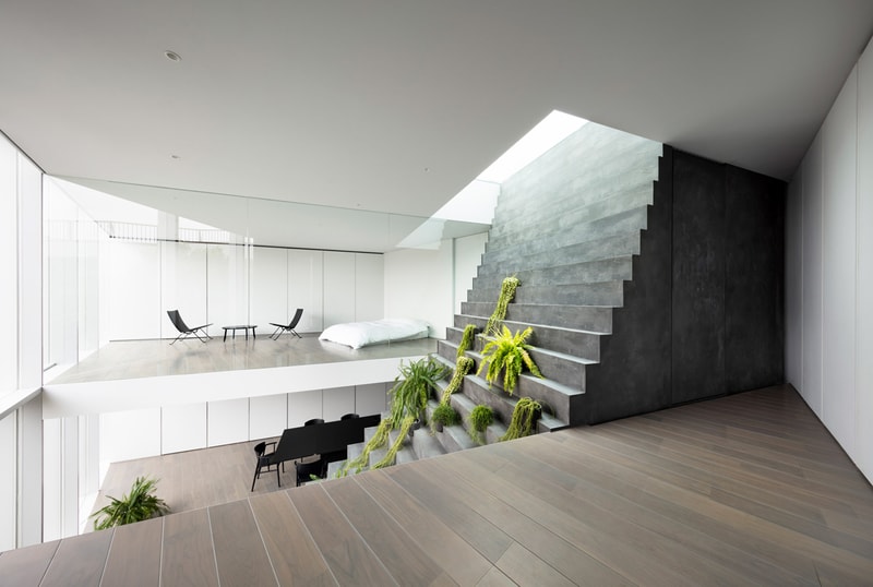 nendo Stairway House Design Shinjuku Tokyo Staircase Plants Steps Steel Concrete Windowless Facade White Black Furniture