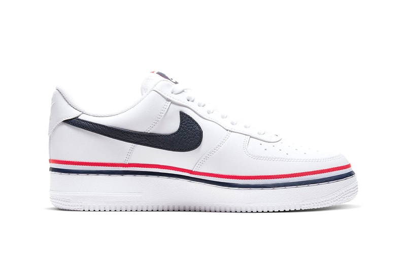 Nike Air Force 1 '07 LV8 "White/Habanero Red/Obsidian" Preppy Three Colored Tricolor Stripe Release Information Drop Date Swoosh AF1 White Sneakers Summer Kicks Ribbon Webbing Leather CJ1377-100 
