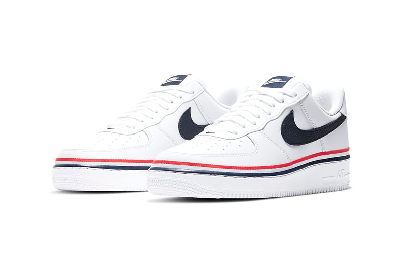 Nike Air Force 1 '07 LV8 "White/Habanero Red/Obsidian" Preppy Three Colored Tricolor Stripe Release Information Drop Date Swoosh AF1 White Sneakers Summer Kicks Ribbon Webbing Leather CJ1377-100 
