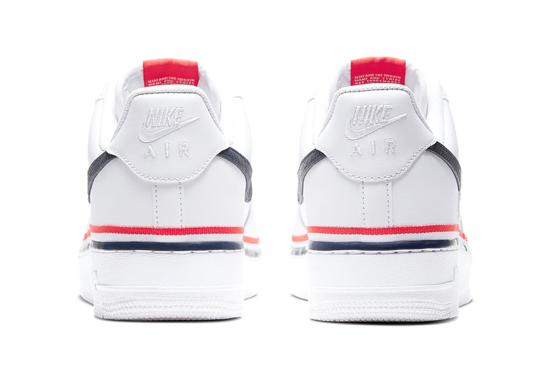 Nike Air Force 1 '07 LV8 "White/Habanero Red/Obsidian" Preppy Three Colored Tricolor Stripe Release Information Drop Date Swoosh AF1 White Sneakers Summer Kicks Ribbon Webbing Leather CJ1377-100 