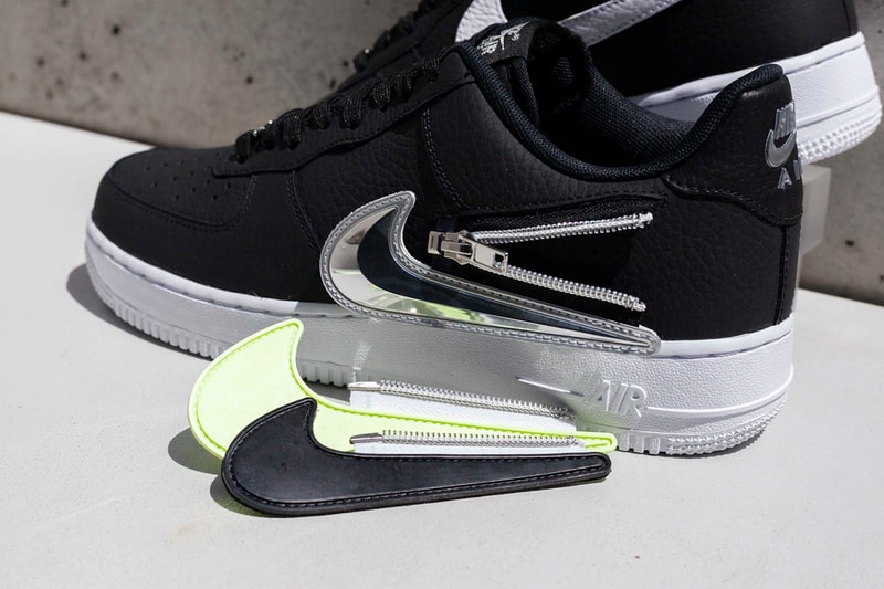 Nike Air Force 1 '07 Premium "Zip Swoosh" Release Information First Look Removable Switch Customize Change Tick AF1 Black White Red White Neon Yellow Iridescent 