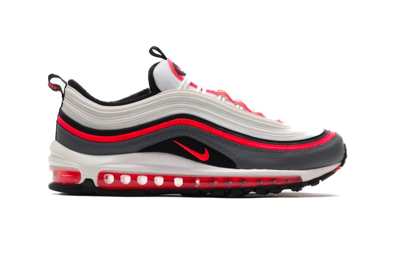 Nike Air Max 97 White Laser Crimson BLACK SMOKE GREY menswear streetwear sneakers footwear shoes trainers runners spring summer 2020 collection swoosh cw5419 100 