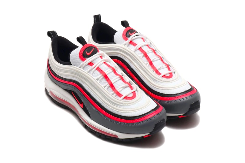 Nike Air Max 97 White Laser Crimson BLACK SMOKE GREY menswear streetwear sneakers footwear shoes trainers runners spring summer 2020 collection swoosh cw5419 100 