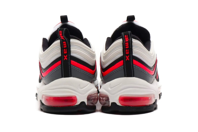 Nike Air Max 97 White Laser Crimson BLACK SMOKE GREY menswear streetwear sneakers footwear shoes trainers runners spring summer 2020 collection swoosh cw5419 100 