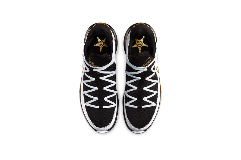 Nike LeBron 17 Low White Black Metallic Gold Release Info CD5007-101 lebron james nba national basketball association sheriff badge
