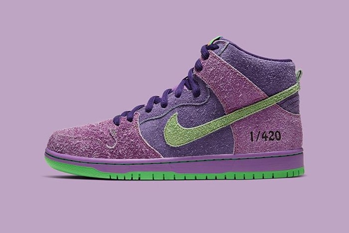 Nike SB Dunk High Pro QS 420 First Look Release Info Skunk Purple Green